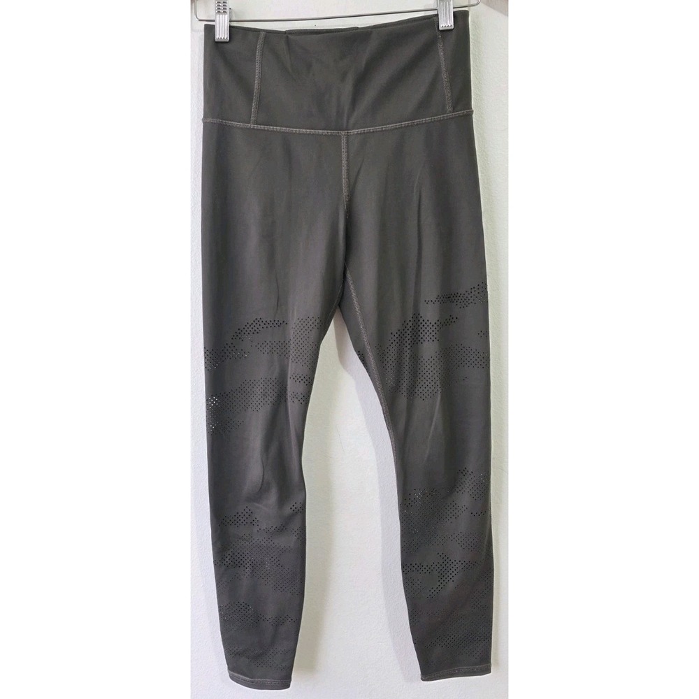 Athleta Persistence Laser Cut Put 7/8 Yoga Leggings Womans‎ Sz M Gray Brown Gym